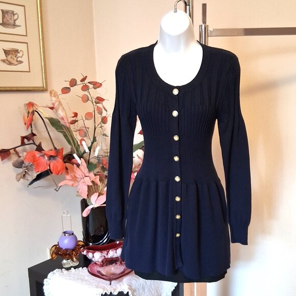 NWT Woman's Navy Blue Cardigan Knit Lightweight Ladies Sweater Outerwear - Picture 1 of 9